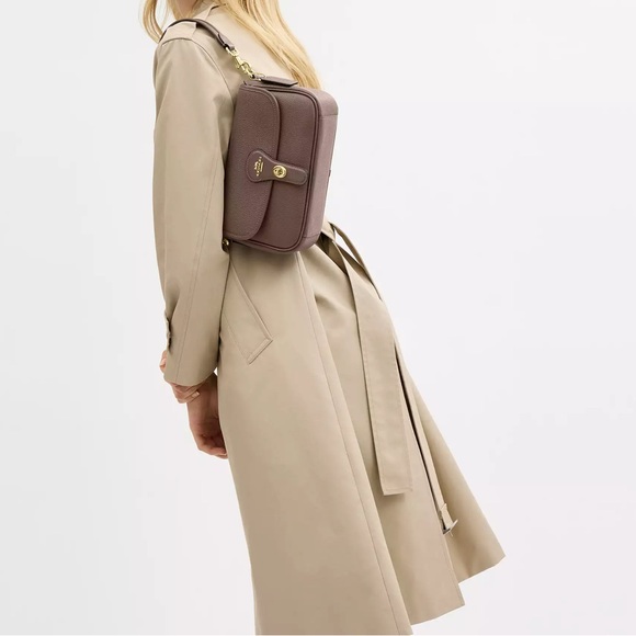 NWT Coach Hadley Shoulder Flap Turnlock Bag Crossbody Leather Dark Stone CY683 - Picture 10 of 11